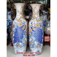 Lục bình sứ công đào phú quý men rạn đắp nổi cao 1m55 LBMR06