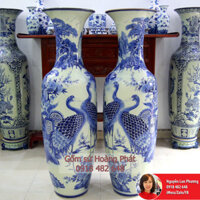 Lục bình sứ Song hạc – song Phúc men lam vẽ kỹ 1m55 LB13