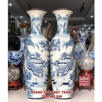 Lục bình sứ Tùng chùa sơn thủy vẽ kỹ men tràm cổ Bát Tràng cao 1m75