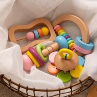 Lục lạc bằng gỗ bộ bốn mảnh Orff Nhạc cụ treo tay lục lạc cho trẻ sơ sinh