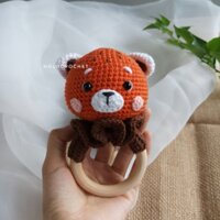 LỤC LẠC cầm tay handmade mẫu gấu trúc đỏ cho bé,đồ chơi bằng len cao cấp,lục lạc cầm tay handmade