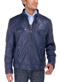 Luciano Natazzi Men's Trim Fit Lambskin Leather Heritage Sand Blast Moto Jacket