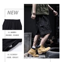 【luckin men's】quần short lụa băng，quần short ống rộng，quần đùi thể thao nam，quần ngố nam，quần đen，Quần short thông thường dành cho nam giới, quần thể thao rộng rãi bằng lụa băng nhanh khô, quần cỡ lớn ngoài trời vào mùa hè，quần nam，quần túi hộp