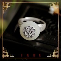 [Lucky Jade] Nhẫn Bạc Thái Lan Đá Ngọc Bích Phong Cách Dân Tộc Hetian