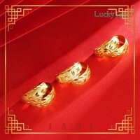 [Lucky K Gold] Vàng phù sa Đầy sao Nữ Vàng Vòng tròn cổ điển Hoa văn cổ xưa Mạ vàng Kẹp tai Trang sức phù hợp thời trang quốc gia