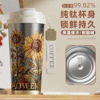 【LUCKY】Cốc cách nhiệt titan nguyên chất, cốc nước dung tích lớn, ly uống nước đôi, cốc cà phê cách nhiệt, cốc titan nguyên chất cao cấp, cốc lạnh, cốc rơm 520ML