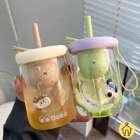 【LUCKY】Ly Rơm Thủy Tinh Cốc Nước Tách Trà Cốc Trà Thủy Tinh Di Động Cốc Hoa Trà Cốc Nước Ép Cốc Cà Phê cốc Nước Giải Khát