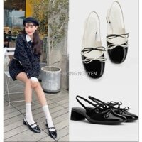 [LÙI SIZE] Giày búp bê nữ guốc cao gót mũi tròn quai hậu 2 nơ gót vuông cnk Haidyn store [8408]