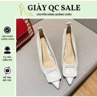 (Lùi size) Giày cao gót nữ da mềm mũi nhọn đế cao 5cm thiết kế công sở 2 màu đen và kem CG20.21