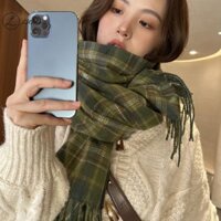 Luimo Thời trang Mùa đông Phiên bản Hàn Quốc Khăn choàng ca rô màu xanh lá cây dành cho nữ Khăn choàng ấm áp * Bán chạy