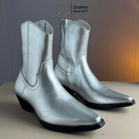 Lukas Metalic, Giày Boot Màu Bạc Mũi Nhọn Đế Phíp(gỗ) cao 5cm
