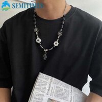 Lunaedge 2 cái / bộ Vòng cổ ghi chú âm nhạc Smile, Vòng tay đính cườm nụ cười sáng bóng màu đen trắng, Dây chuyền áo len thần tượng rực rỡ Dây chuyền xương đòn hình hoa Hip Hop cho bé gái