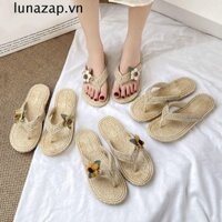 Lunazap Flats Dép Nữ, Bohemia Ống Hút Dệt Hoa Flip Flop, Trượt Thời Trang Chống Trơn Trượt Ngày Lễ Đi Biển Dép Bé Gái