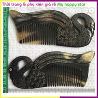 Lược chải tóc sừng bò châu Phi (Thiên Nga khắc 2 mặt màu đen - L15)