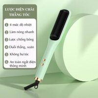 Lược điện chải thẳng tóc ion âm BROORUI 01-Model LCD cao cấp, tạo kiểu chuyên nghiệp máy uốn duỗi tóc, làm xoăn ép - Xanh - nút bấm