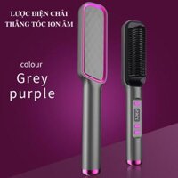 Lược điện chải thẳng tóc ion âm BROORUI 01-Model LCD cao cấp, tạo kiểu chuyên nghiệp máy uốn duỗi tóc, làm xoăn ép - Xám tím
