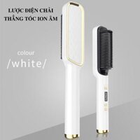 Lược điện chải thẳng tóc ion âm BROORUI 01-Model LCD cao cấp, tạo kiểu chuyên nghiệp máy uốn duỗi tóc, làm xoăn ép - Trắng
