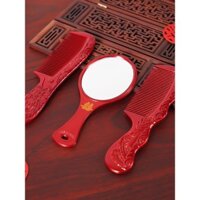 Lược gỗ cưới cặp rồng và phượng đỏ cô dâu cặp gỗ chạm khắc gương cưới