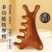 Lược gỗ đàn hương đa chức năng 4 trong 1 nâng cấp, lược massage da đầu, trị liệu đầu, làm sạch kinh tuyến, vùng mặt và mắt