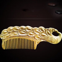 Lược gỗ đàn hương khắc hình chim công - khổng tước dài 14cm