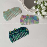 [LUOC01] LƯỢC MINI HÌNH MÈO NHỰA GRANITE HÀN QUỐC CAO CẤP, ESIS ACCESSORIES