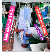 Lưới bắt cá 3 màn chì nặng giăng nước chãy, lưới viền đỏ dây dù, dài 50/100m và cao 2m,1,5m, 1,2m