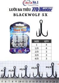 LƯỠI CÂU CÁ - LƯỠI 3 TIÊU GỌNG DÀI PROHUNTER BLACKWOLF TREBLE HOOK ĐỘ CỨNG 5X