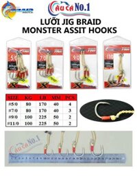 LƯỠI CÂU CÁ - LƯỠI JIG TÓM SẴN BRAID MONSTER ASSIST HOOKS