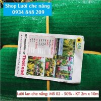 Lưới che nắng Thái Lan Xanh 2m x 10m - Độ phủ 50%