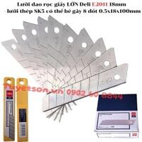 Lưỡi dao rọc giấy LỚN Deli E2011 18mm - lưỡi thép SK5 có thể bẻ gãy 8 đốt 0.5x18x100mm