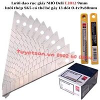 Lưỡi dao rọc giấy NHỎ Deli E2012 9mm - lưỡi thép SK5 có thể bẻ gãy 13 đốt 0.4x9x80mm