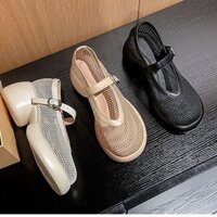 Lưới Giày Cao Gót Nữ Mũi Tròn Thoáng Khí Giày Cao Su Slip-On