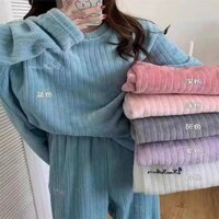 Lưỡi Liềm Thành Phố Ấm Áp Phù Hợp Với Nữ Thu Đông Kích Thước Lớn Dày Ấm Áp San Hô Bộ Đồ Ngủ Nữ Có Thể Mặc Bên Ngoài Thường Ngày Homewear