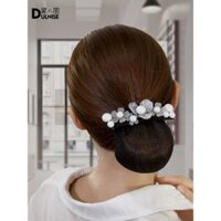 Lưới mịn [Lưới tóc y tá nổi bật ngọc trai pha lê cho phụ nữ] Kẹp tóc chuyên nghiệp cao cấp 8288 đính kim cương cho tiếp viên hàng không, hoa tóc búi 93XC