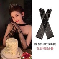 Lưới Mỏng Váy Cưới Cô Dâu Găng Tay Cưới Siêu Mỏng Dài Burgundy Hồng Xanh Xanh Dương Tay Bao Phủ