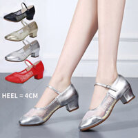 Lưới Nhảy Múa Bé Gái Giày Khiêu Vũ Người Lớn 4cm Gót Thoáng Khí Hiệu Suất Giày Nữ Vuông Khiêu Vũ Nữ