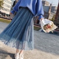 Lưới Vàng Nhung Váy Giữa Chiều Dài Váy Gạc Ngày Nữ Phù Hợp Với Áo Len Váy Dài Chữ a Xếp Ly Váy Dài#2456