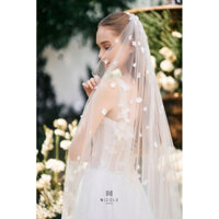 Lúp cô dâu, khăn voan cô dâu dài 2m ,3m đính hoa lụa nhí hạt trai TH23