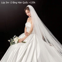 Lúp cô dâu trơn dài 3m 2 lớp,3m 3 lớp khăn voan cài tóc cô dâu