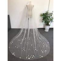 Lúp voan cài tóc cô dâu đính hoa nhỏ