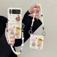 Lushuo Hoạt Hình Dễ Thương 3D Kẹo Ốp điện thoại Với Vòng Tay Đính Hạt Đáng Yêu Cho Samsung Galaxy Z Flip 3 4 5 6 zflip5 Vỏ Bảo Vệ OPPO Find N2 N3 Flip