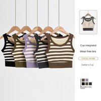 Lưu Thu Oder QCCC Áo ngực nữ Áo ngực Top Camisole Cup Áo Vest sọc ngắn tay