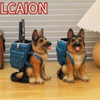 Lưu trữ máy tính để bàn LCAION, Tượng chăn cừu Đức Nhựa Tượng chó Điêu khắc Hộp đựng bút, Trang trí nội thất Phụ kiện tổ chức Hộp bút Các bức tượng nhỏ