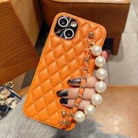 Luxury Leather Ốp Lưng iPhone 14 Pro Max Case With Pearl Wristband Chain iPhone14 Phone Cover iPhone 14 Pro Soft case