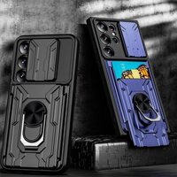 Luxury Shockproof Armor Case for Samsung Galaxy Z Flip4 Fold 4 A05 A05S A13 A23 A22 A52 A52S A72 A33 A53 A32 A73 A03 Note 20 Ultra 5G M62 F62 M53 M14 M52 Card Bag Camera Protection Casing Metal Magnetic Ring Phone Back Cover