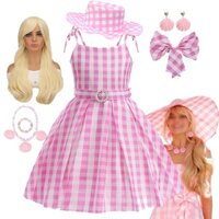 Lxaa Đầm Hóa Trang Búp Bê barbie Màu Hồng Kẻ Sọc Ca Rô Cho Bé Gái 2-10 Tuổi