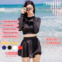 [L,XL] Đồ bơi nữ kín đáo tay dài Bikini đi biển 2 mảnh áo tắm có tay váy xoè đồ bơi học sinh nữ QP008