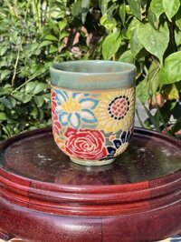 LY BÁCH HOA VẼ THỦ CÔNG GỐM SỨ NAM BỘ - bách hoa xanh