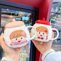 Ly cốc Gốm sứ cao cấp Hình cô bé Ly cặp đôi, ly cà phê cặp đôi, ly sứ nam nữ học sinh.