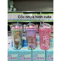 Ly cốc nhựa kèm ống hút kute